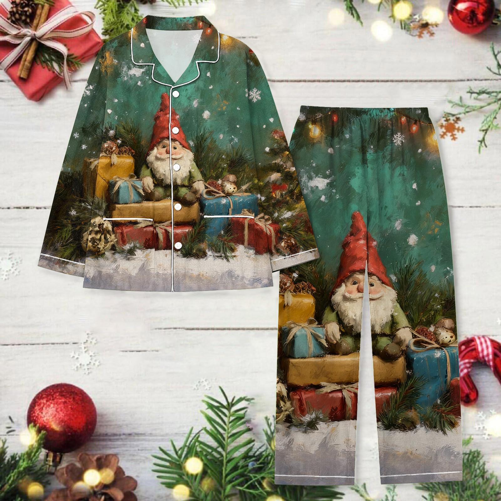 

Ladies Christmas Printed Long Sleeved Long Pants Casual Home Set M
