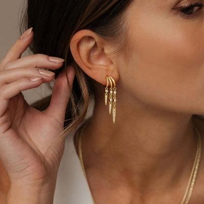 Fashion 14k Triple Huggie Earrings Tassel Minimalist Dangle Earrings Sparkling Hypoallergenic Chain Earrings Women Jewelry