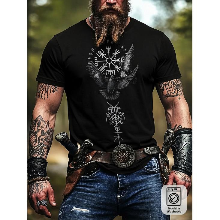 Men's Viking Graphic Tee Short Sleeve Crew Neck Soft Cotton Blend Relaxed Fit Norse Mythology Print Casual Daily Wear