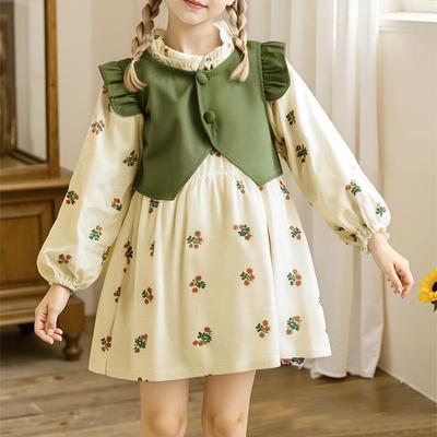 Vestito a Gilet da Principessa Floreale per Bambina 2025 con Maniche Lunghe