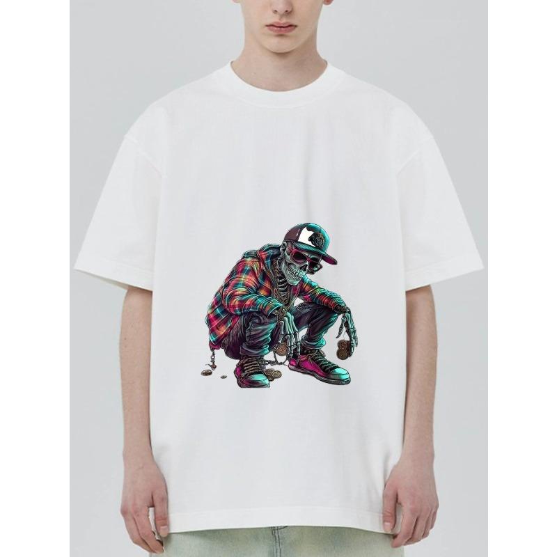 

Black T Shirt with Colorful Skeleton Hip Hop Design for Casual Wear XXXXL белый