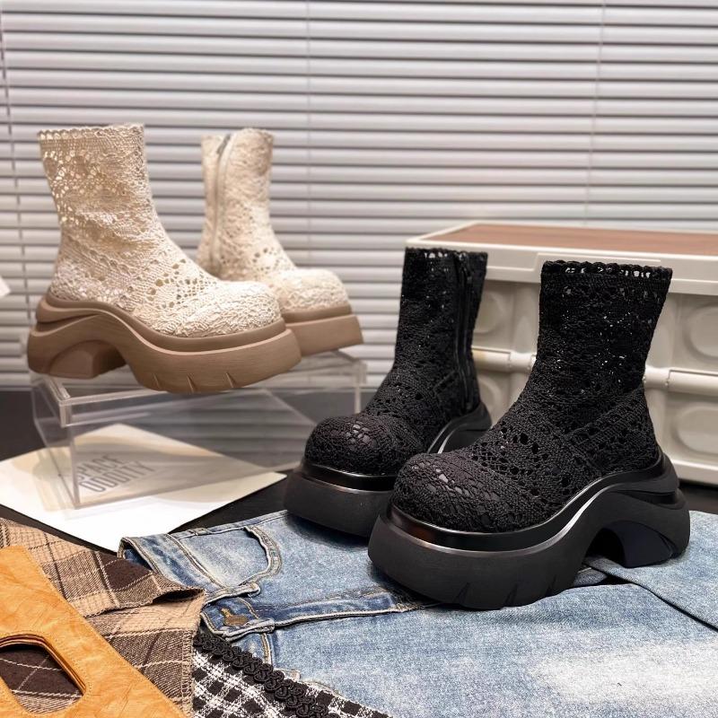 Thick-soled Lace Mesh Cool Boots Women's Hollow Breathable Short Boots Thin Martin Boots