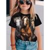 Kids T Shirts 2025 Summer New Girl's Stylish Cute Animal Play, Printed Pattern Round Neck Short Sleeve Tops