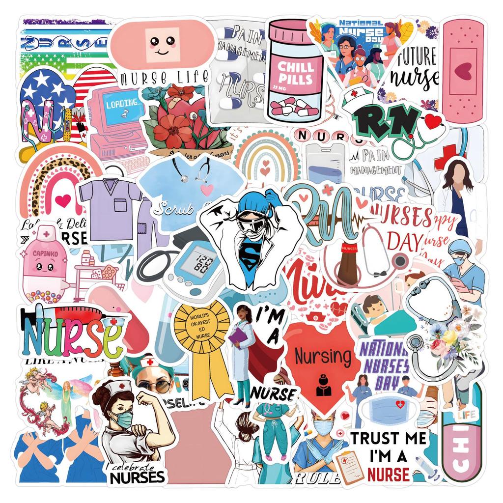 100 Waterproof Nurses' Day Stickers for Notebooks, Luggage & Water Bottles