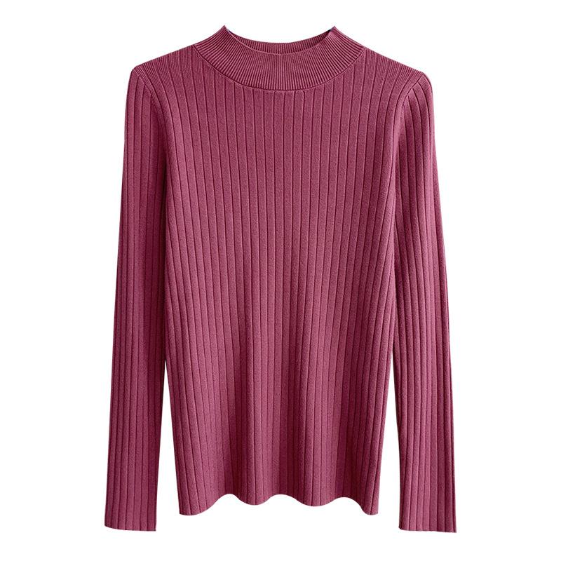 Autumn Winter Mock Neck Women Sweater Vintage Basic Solid Knitted Tops Casual Slim Pullover Korean Sweaters Simple Chic Jumpers