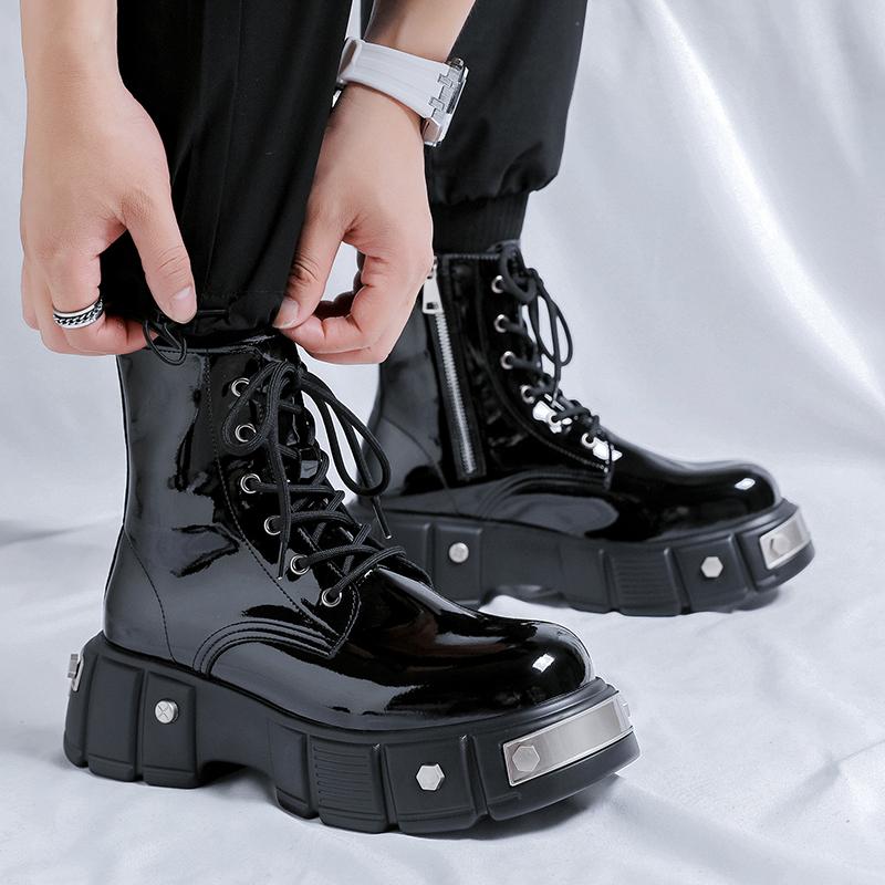 Men Leather Boots Outdoor Thick Soled Wearable  Anti Slip Casual Hiking Fashion Street Motorized Boots Thick Bottom Ankle Boots