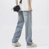 American straight ripped jeans men's and women's casual trousers loose pants tide ins high street denim floor pants