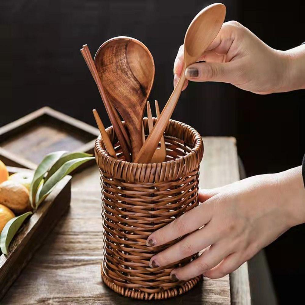 

Multifunctional Chopstick Barrel Imitation Rattan Woven Drain Chopsticks Rack Chopstick Holder