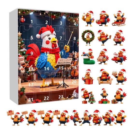 

Рождественский цыпленок 2025 Адвент-календарь Коробка для отсчета 24 дней со счастливыми куриными украшениями Праздничные украшения для елки для детей C