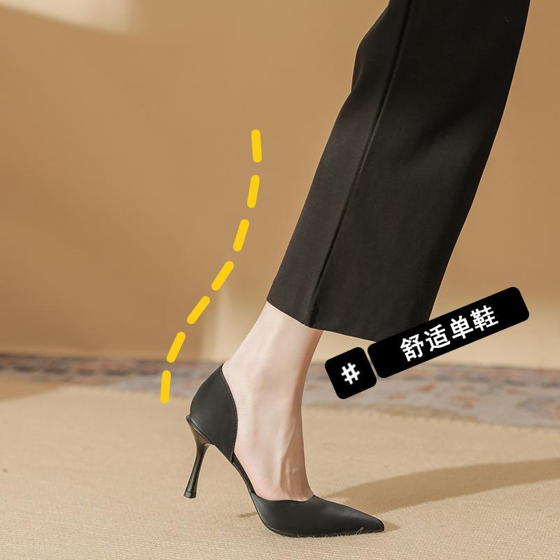 82319 [sheepskin] pointed high heels women's thin heels spring 2025 new French light mouth nude single shoes