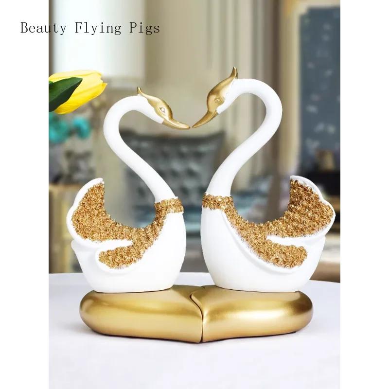 1 Set of Modern Nordic Resin Couple Swan Ornaments Home TV Wine Cabinet Living Room Decorations Commemorative Gifts