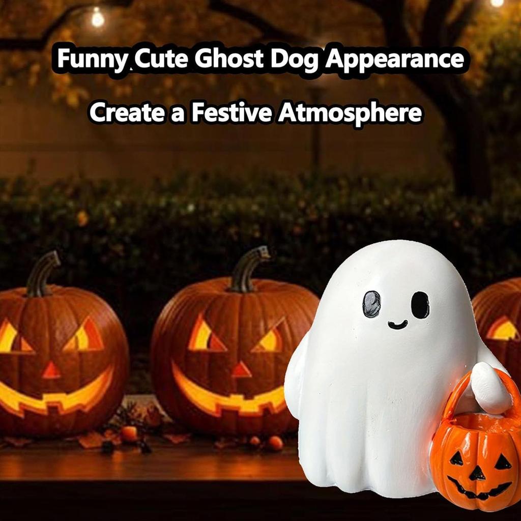 Ghost Pumpkin Figurine Miniature Lovely Cartoon Pumpkin Ghost Halloween Resin Cute Desk Display Ornament Home Decoration