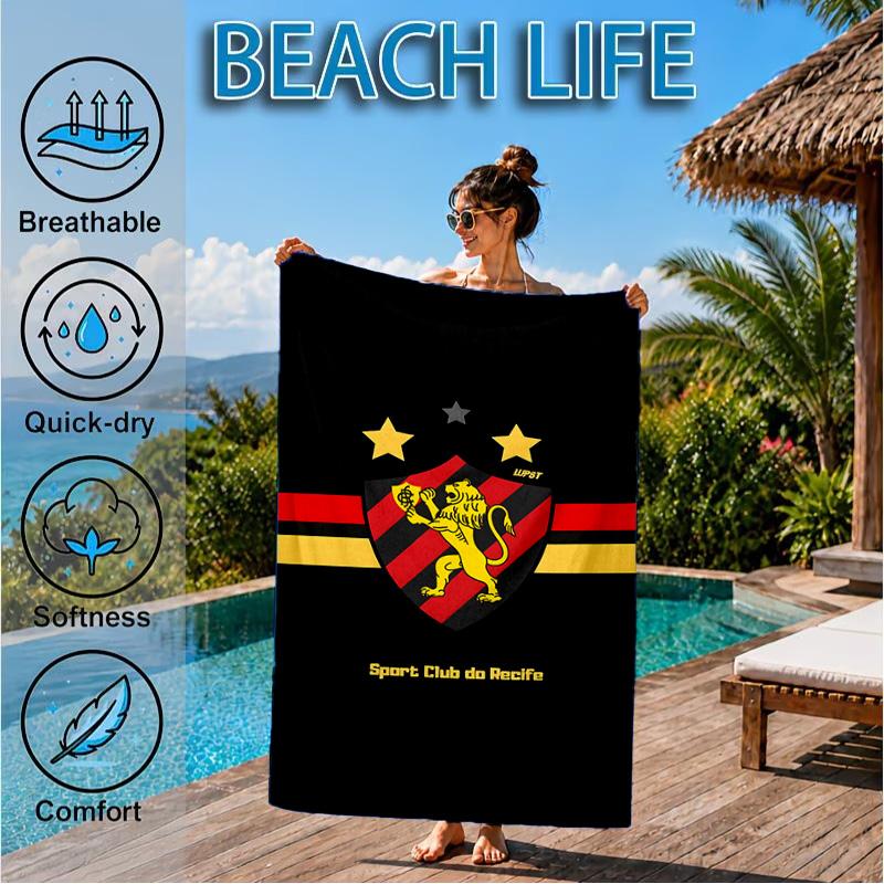 Sport Club Football Crest Printed Microfiber Beach Towel, Soft And Absorbent, Quick-Dry, Ideal for Summer Travel, Beach Essential, Swimming Pool