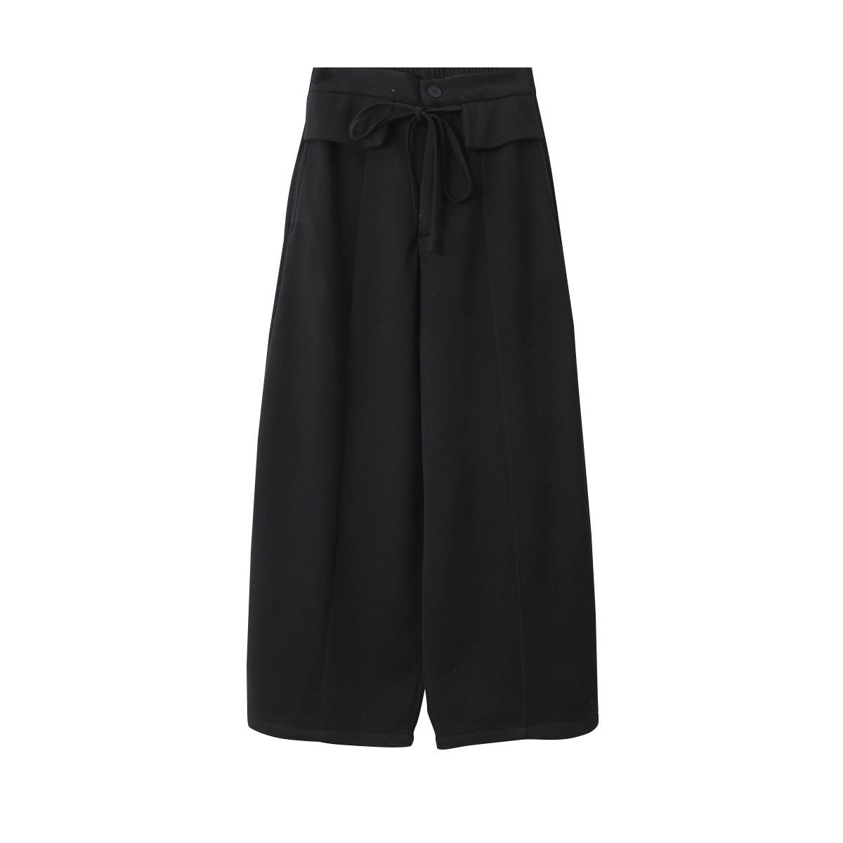 

Oufan Women s Plush Woolen High-Waist Wide-Leg Casual Pants, Drawstring Waist, Winter Design, Thickened Fabric (#11057) Large