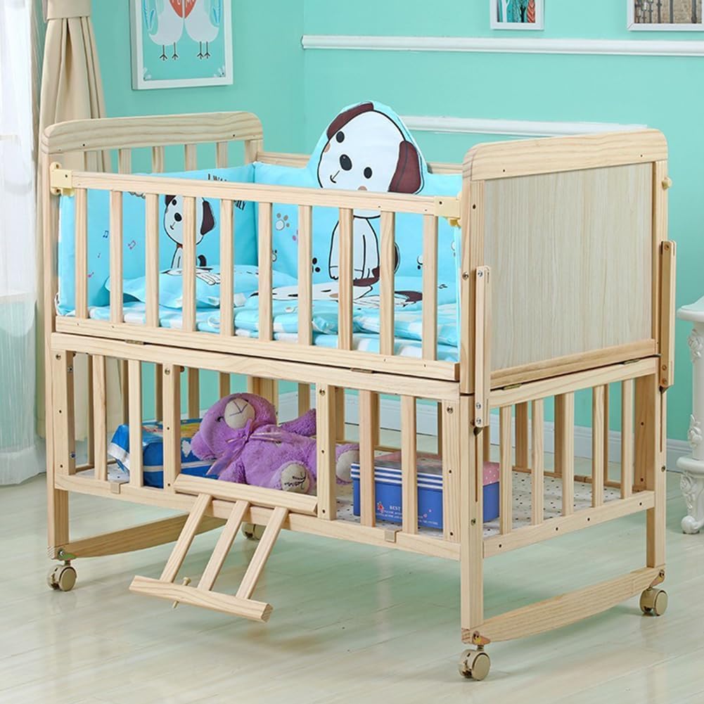 Areden Wooden Crib with Baby Sturdy and Easy To with Adjustable Fall Simple and Stylish Suitable for Baby Shower and Babies of Various Moves Between