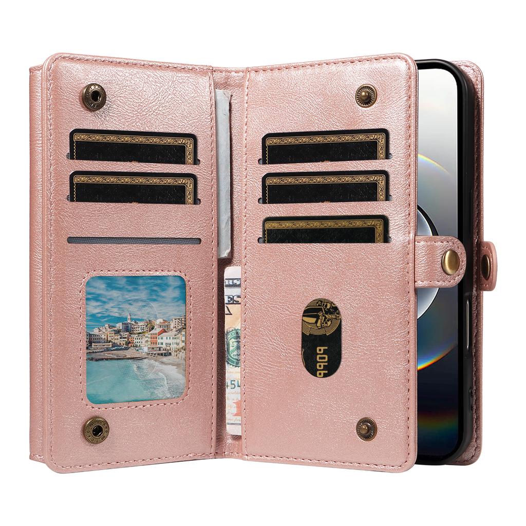 For iPhone 16e Case YIKATU YK-008 Zipper Wallet Leather Phone Cover with Shoulder Strap