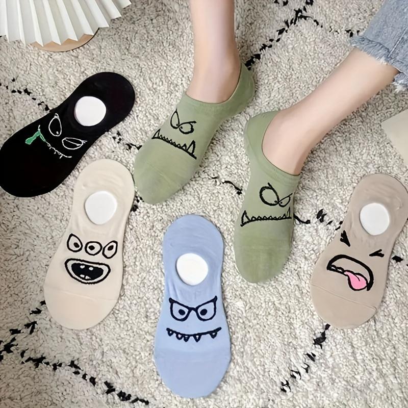 5 Paires Chaussettes Bateau Cartoon Drôles Chaussettes pour Femmes Été Fines Invisibles Bouche Peu Profonde Japonaises Mignonnes Courtes