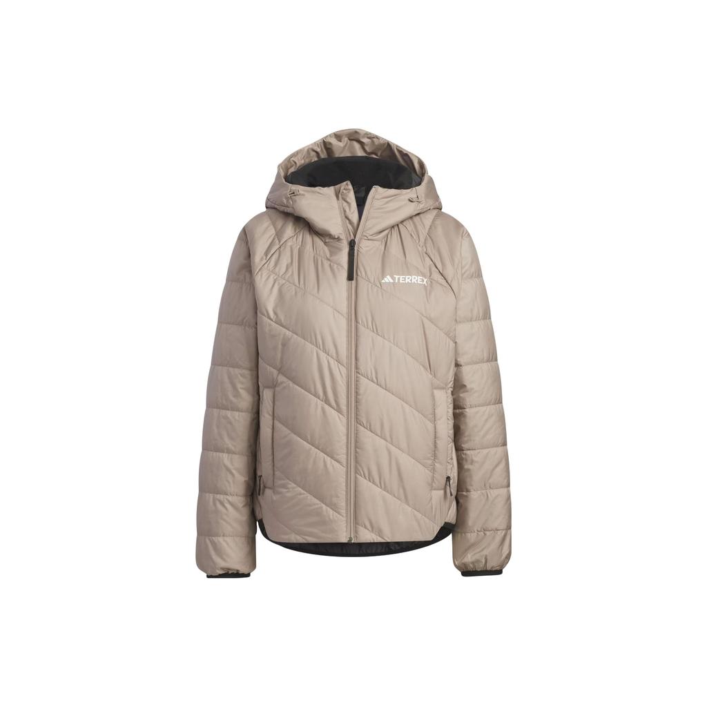 Adidas Lightweight Padded Jacket With Solid Color Logo Long Sleeve Hooded Coat Women Jacket Light-Brown IL9017