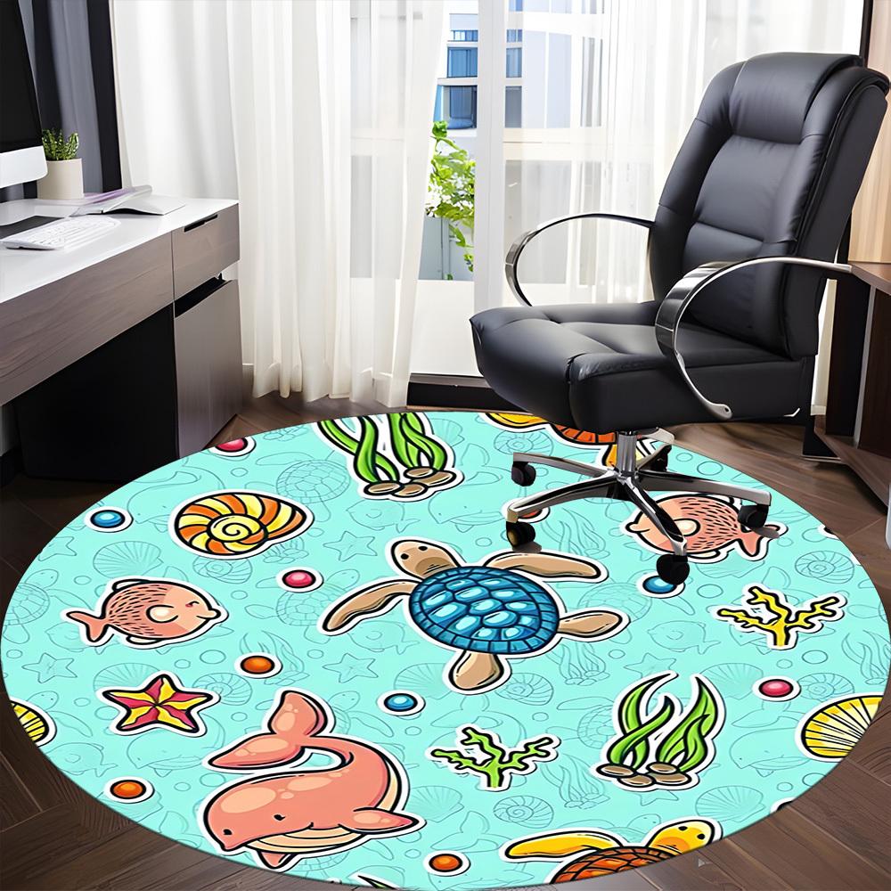 1 szt. Dywanik pod krzesło z motywem stworzeń morskich do biura, antypoślizgowy, miękki i trwały dywanik biurowy