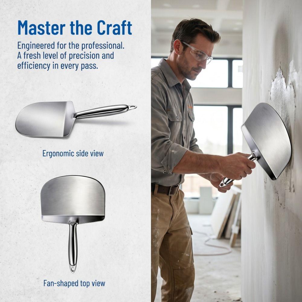 Durable Stainless Steel Curved Trowel Heavy Duty Thickened Ash Scraper Fan Shaped Curved Fan-Shaped Plaster Spatula Mortar Paint