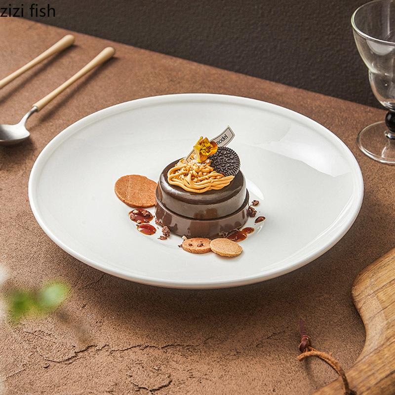 Pure White Ceramic Shallow Plate Restaurant Dessert Plate Serving Plate Steak Salad Plates Molecular Cuisine Creative Tableware