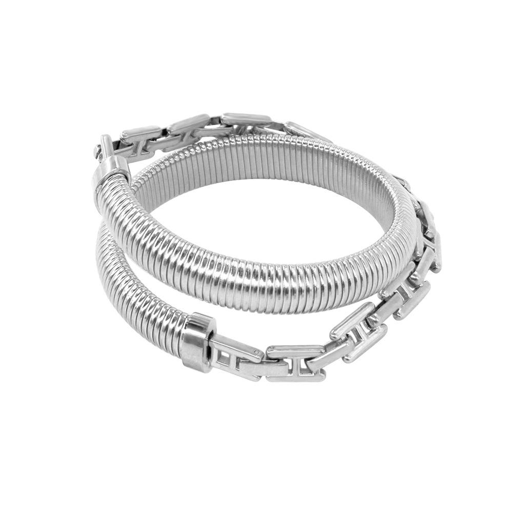 Trendy European & American Style Titanium Steel Patchwork Elastic Bracelet