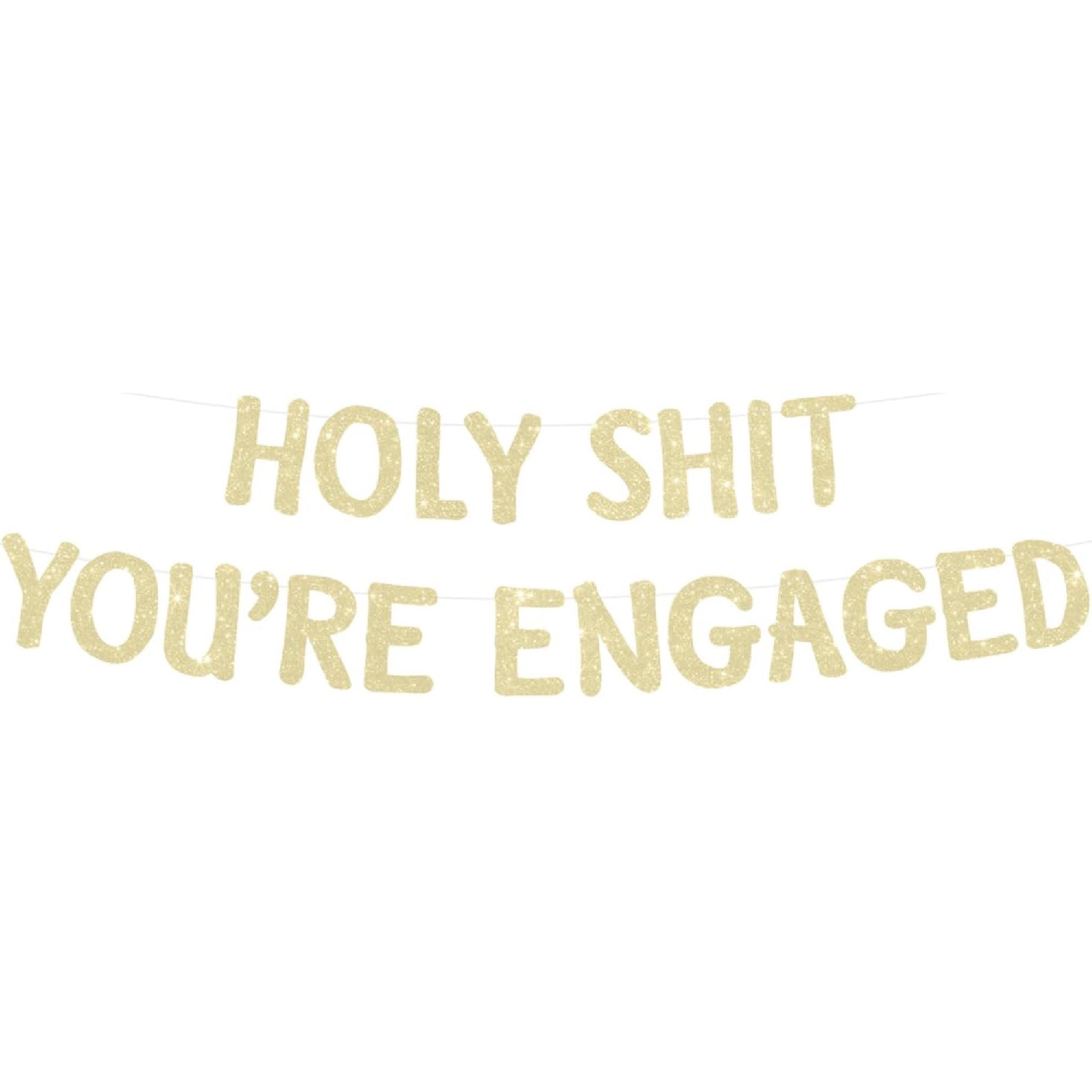 Engagement Party Decorations Banner Pre-Strung Gold Glitter for Congratulations Engaged Wedding Bridal Shower Decor Party Supplies Favors