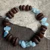 1pc Bohemian Natural Stone Bead Bracelet with Coffee Bean & Sea Salt Handmade Beaded Suitable for Women, Arabesque Style, Natural Materials