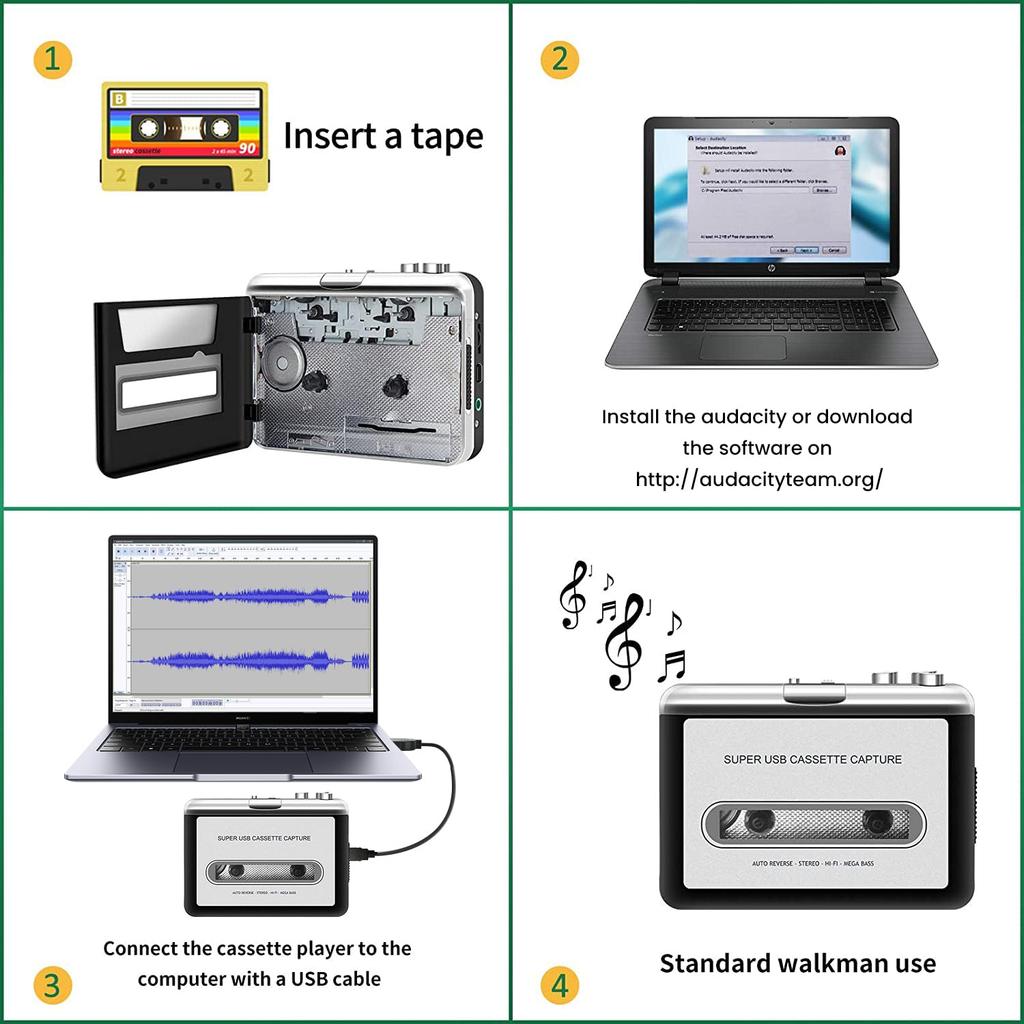 Reshow Portable Cassette Tape Player Audio Converts Cassette Recorder to iPod Compatible with Laptops and Desktop Tape to Digital Includes Earphones