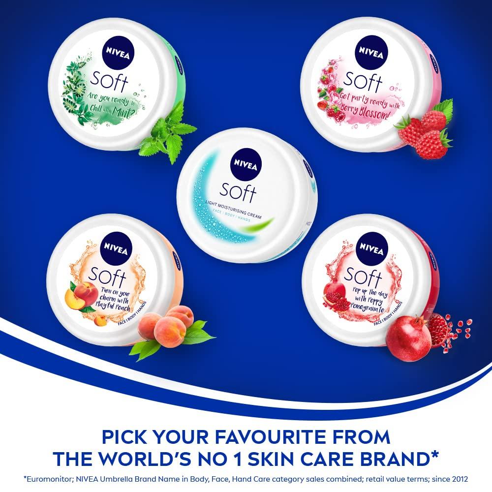 Nivea Soft Peach Moisturizer 100ml For Face Hands Body Light Hydration Vitamin E Jojoba Oil Non Greasy Cream All Skin Types