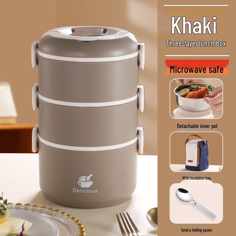 Zhi Shi 304 Stainless Steel Round 3-Layer Lunch Box