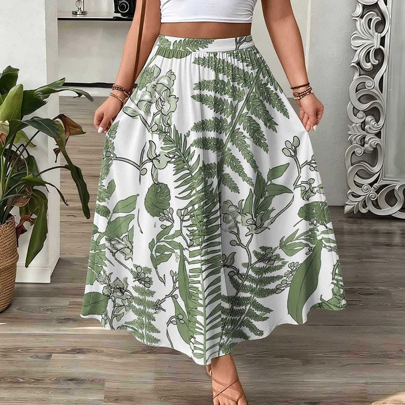 Vintage Floral Maxi Skirt Women High Waist A-Line Boho Resort Flowy Long Skirt