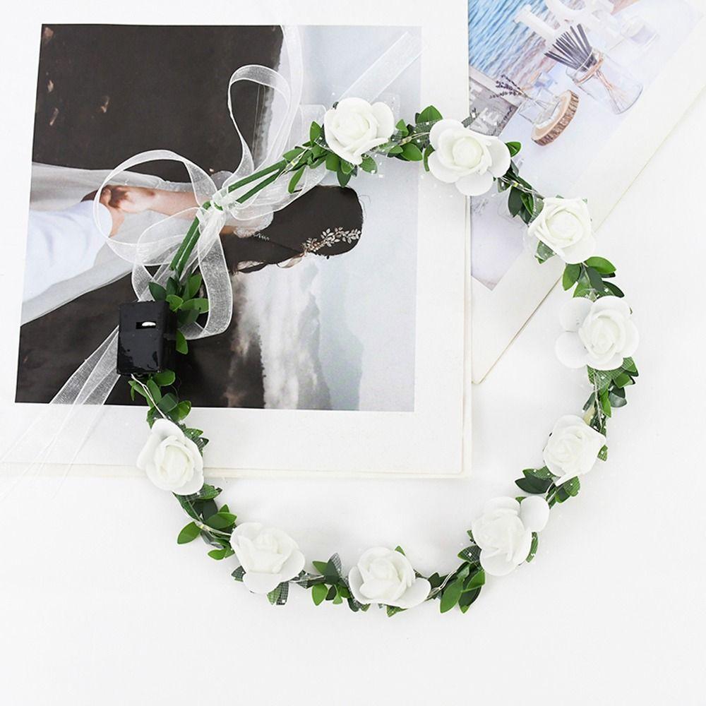 Schaumstoff Hochzeits Kopfschmuck Krone Blumen Stirnband Damen Kopfbedeckung LED Licht Girlande Kranz Dekoration