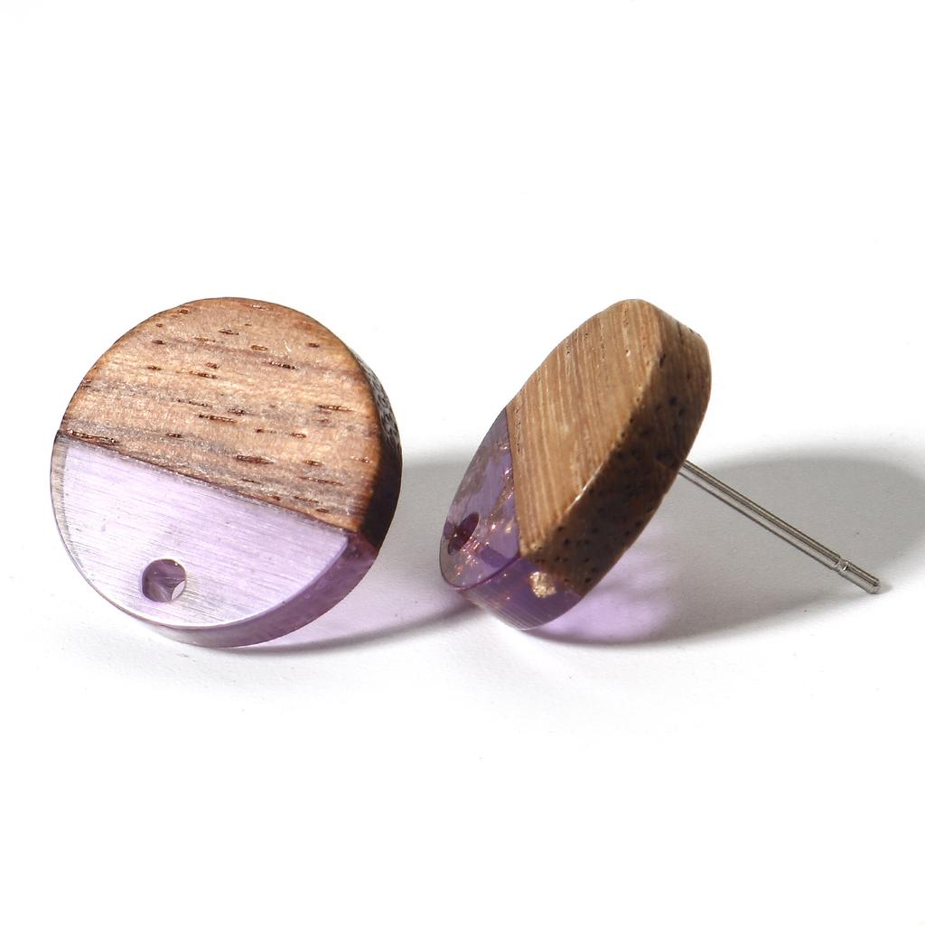 10 Stück Neue Harz-Steckohrringe mit Holzoptik, Ohrstecker-Komponenten für Damenschmuck, Rund, Mehrfarbig, Mit Öse, DIY-Ohrring, 14 mm Durchmesser