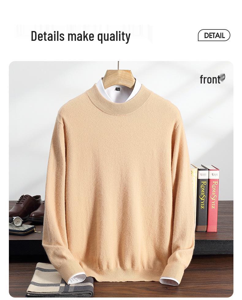 Men's Cashmere Half-High Neck Pullover - Autumn/Winter Versatile Loose Knit Sweater for Mid-Aged and Young