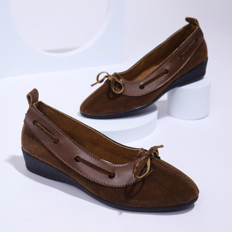 

Fashion Soft Sole Soft Side Four Seasons Single Shoes Women s Retro Round Toe Bow Shallow Mouth Anti-slip Wear-resistant Low Top Shoes 43 коричневый