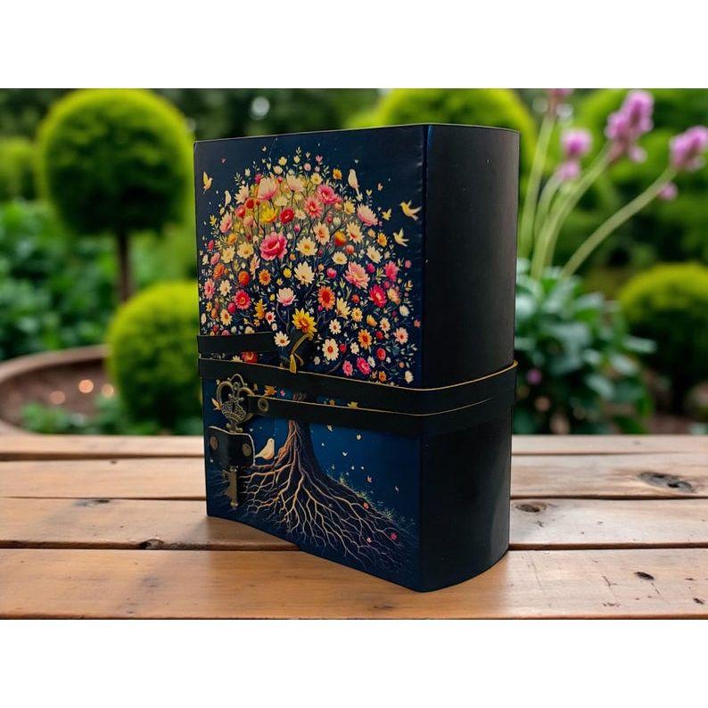 Tree of Life Grimoire – Vintage Leather Boho Notebook with Key | Deckle Paper Journal for Wiccans, Writers & Dreamers Diary