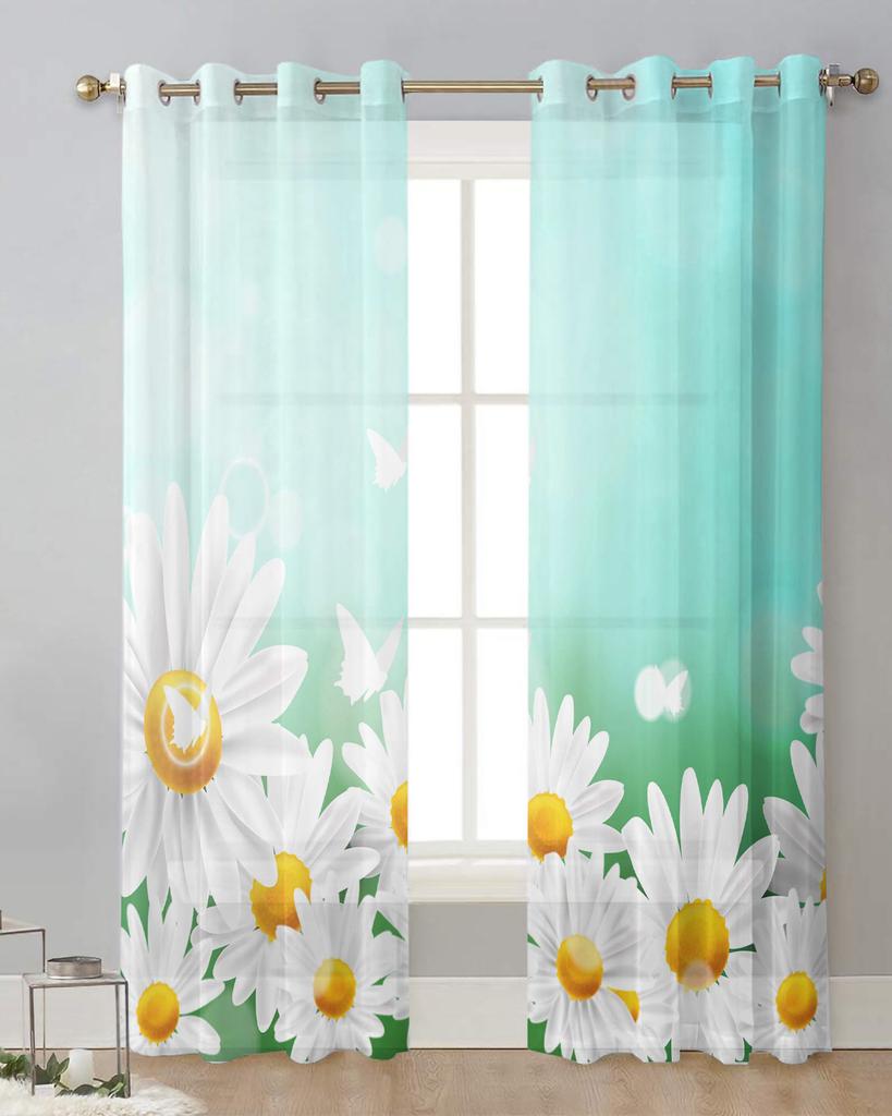 White Flower Butterfly Bubble Sheer Curtains for Living Room Decoration Window Curtains for Kitchen Tulle Voile Organza Curtains