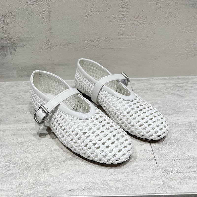 

Sheepskin version~ New European genuine leather flat-bottomed one-word buckle woven single shoes British low-heeled shallow-mouth Mary Jane shoes 40