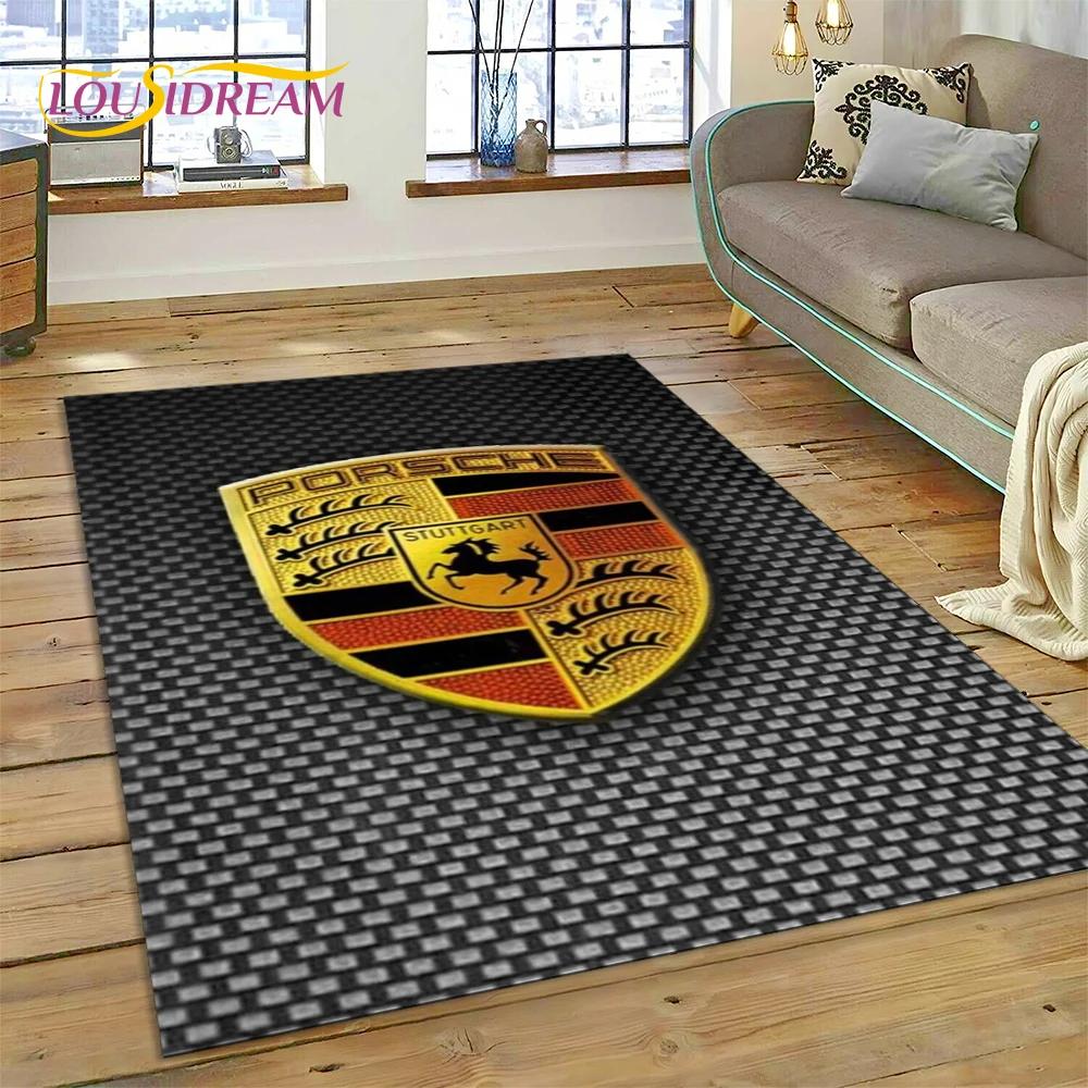 Car Logo P-Porsche 3D Printing Rug Carpet for Living Room Bedroom Home Decor,Floor Mat Non-slip for Sofa Doormat Gift Kids Play