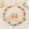 Elegant Colorful Pearl Necklace Leaf Necklace Earrings Set Fashion Pearl Necklace  Gift