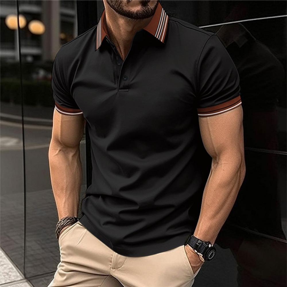 Men's Solid Color Short Sleeved Lapel Polo Shirt