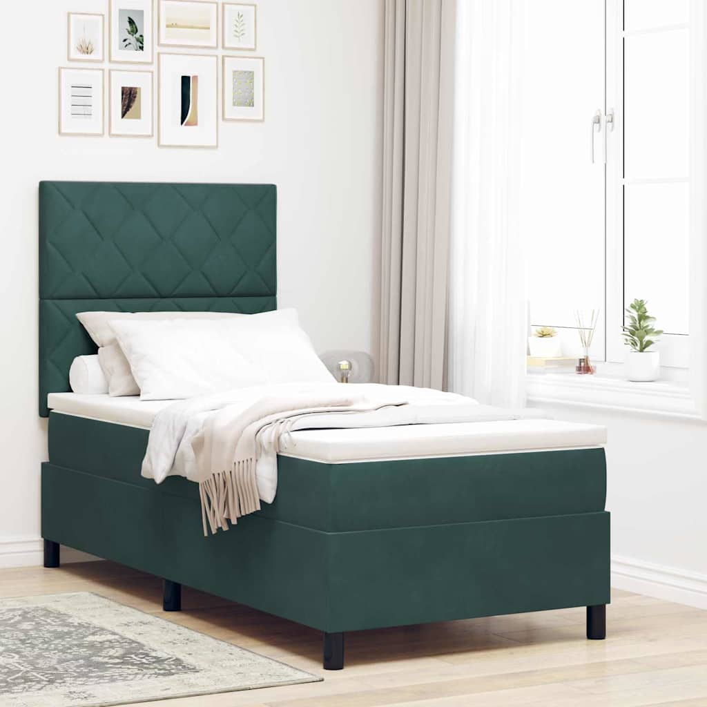 Boxspring Bed with Headboard Dark Green 100 X 200 Cm Velvet