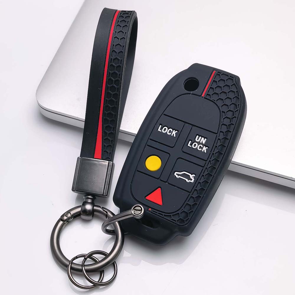Key Fob Cover for Volvo XC90 XC70 S60 S80 V70 with Keychain Anti-Scratch Guard Shockproof Protection Soft Grip Texture Responsive Button Touch