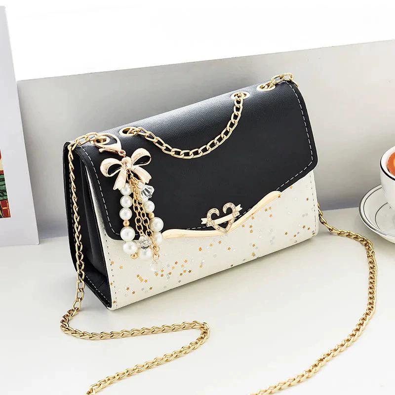 PU Leather Handbag with Tassel Pendant Women Fashion Trendy Sequin Single Shoulder Bags