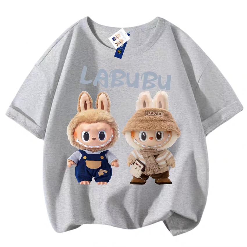 

Женская футболка с 3D-принтом LABUBU, футболка с коротким рукавом для мальчиков и девочек, универсальная, повседневная, трендовая одежда, семейный образ 2XL