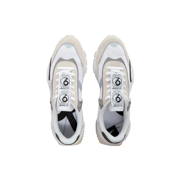 Li Ning Slip Resistant Abrasion Resistant Low Top Running Shoes Men's White Sand Gray AGCR047-1