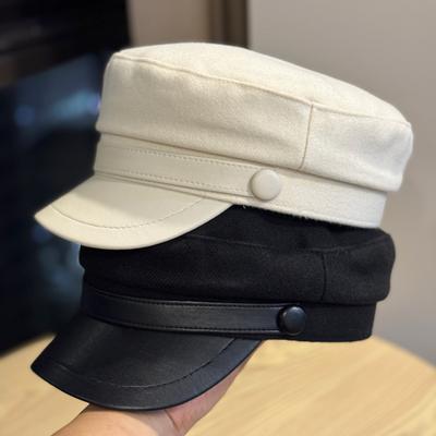 Ρετρό PU Δερμάτινο Φθινοπωρινό και Χειμερινό Μάλλινο Καπέλο για Γυναίκες Βρετανικό Επίπεδο Καπέλο Οκταγωνικό Καπέλο για Πολιτιστικό Ταξίδι