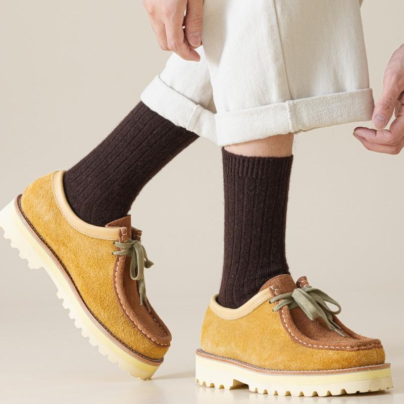 Double Needle Vintage Color Wool Socks Season Socks Men'S Medium Socks Thickened Warm And Sweat-Absorbing Men'S Stack Socks