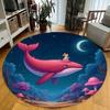 Whale Girl Fantasy Round Rug Dreamy Night Sky Flannel Floor Mat for Kids Bedroom Storybook Theme Magical Non Slip WashableCarpet
